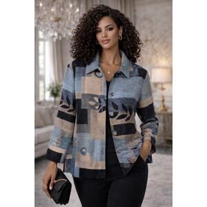 Coldwater Creek Jacket Womens M Textured Patchwork Button Front Boho Chic